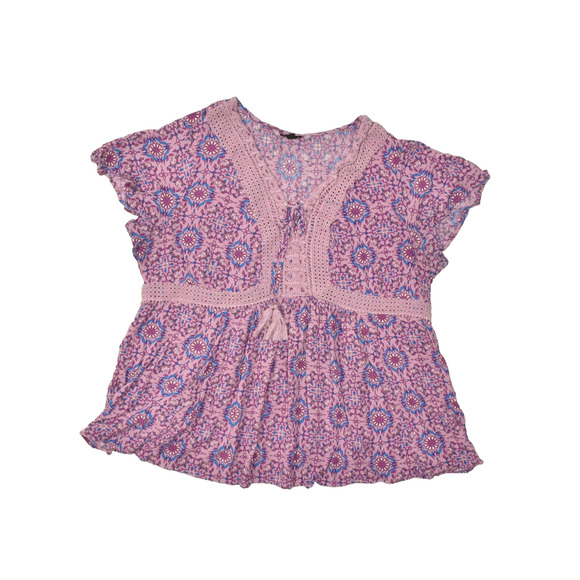 Torrid Women's Plus Size 2 Pink Boho Floral Print Peasant Blouse Top Rayon - Picture 1 of 8